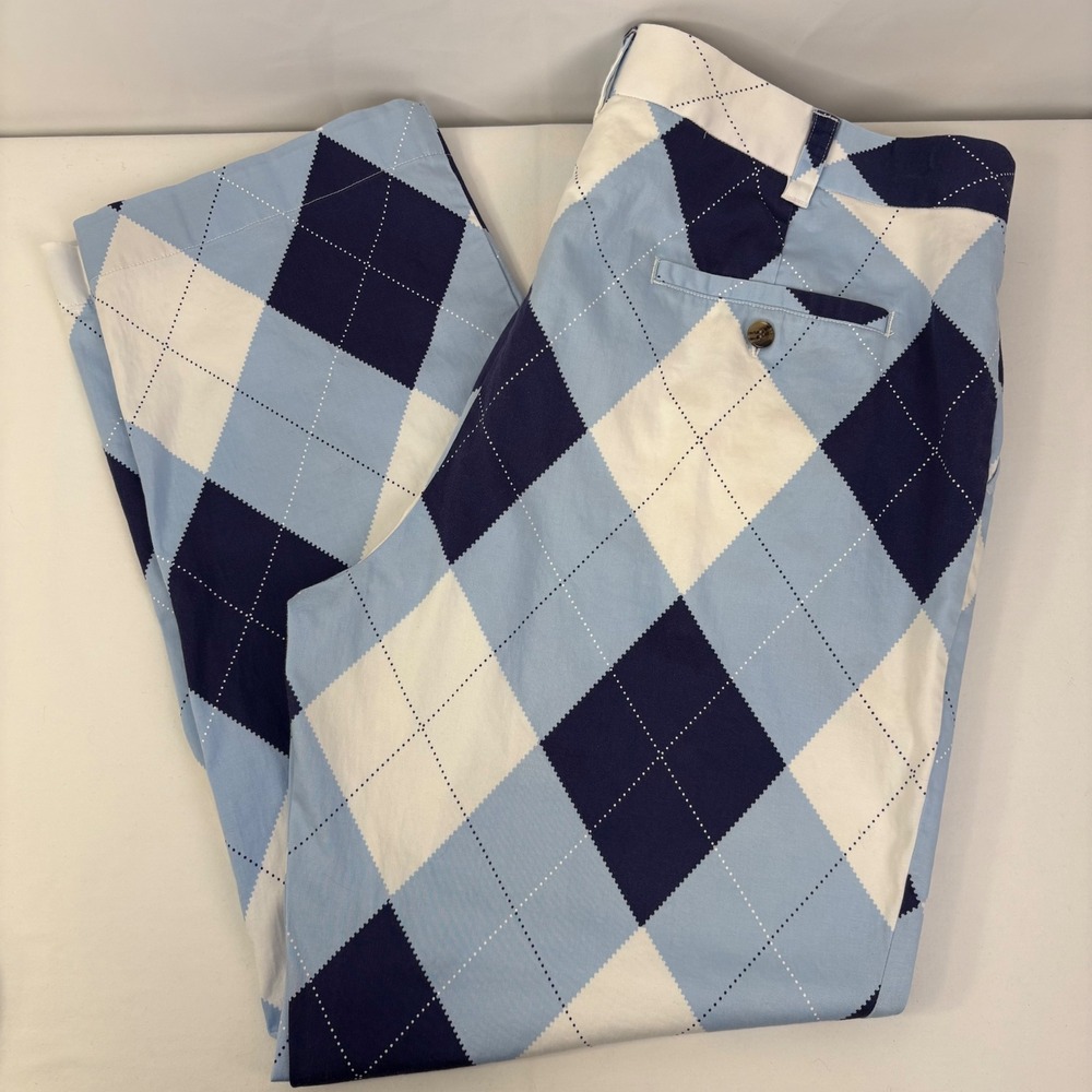 Loudmouth Golf Mens Argyle Pants Blue Navy White Cotton Lycra 40x30 (39x29)